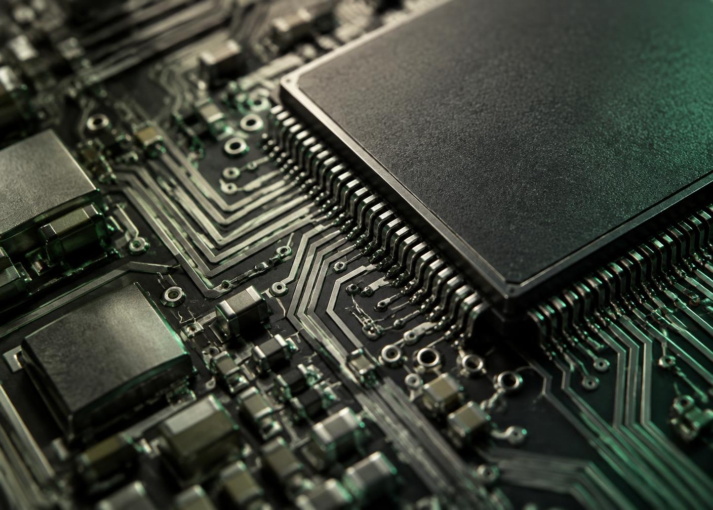 Illustrative close-up of a processor and circuit board